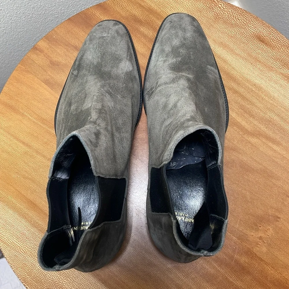 Saint Laurent Paris Wyatt Suede Chelsea Boot Gray/Black Size 41.5/8.5 - Picture 13 of 16